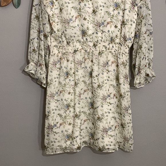 Barneys New York White Blue Floral Print Elastic Waistline Dress Size Medium - Picture 7 of 8